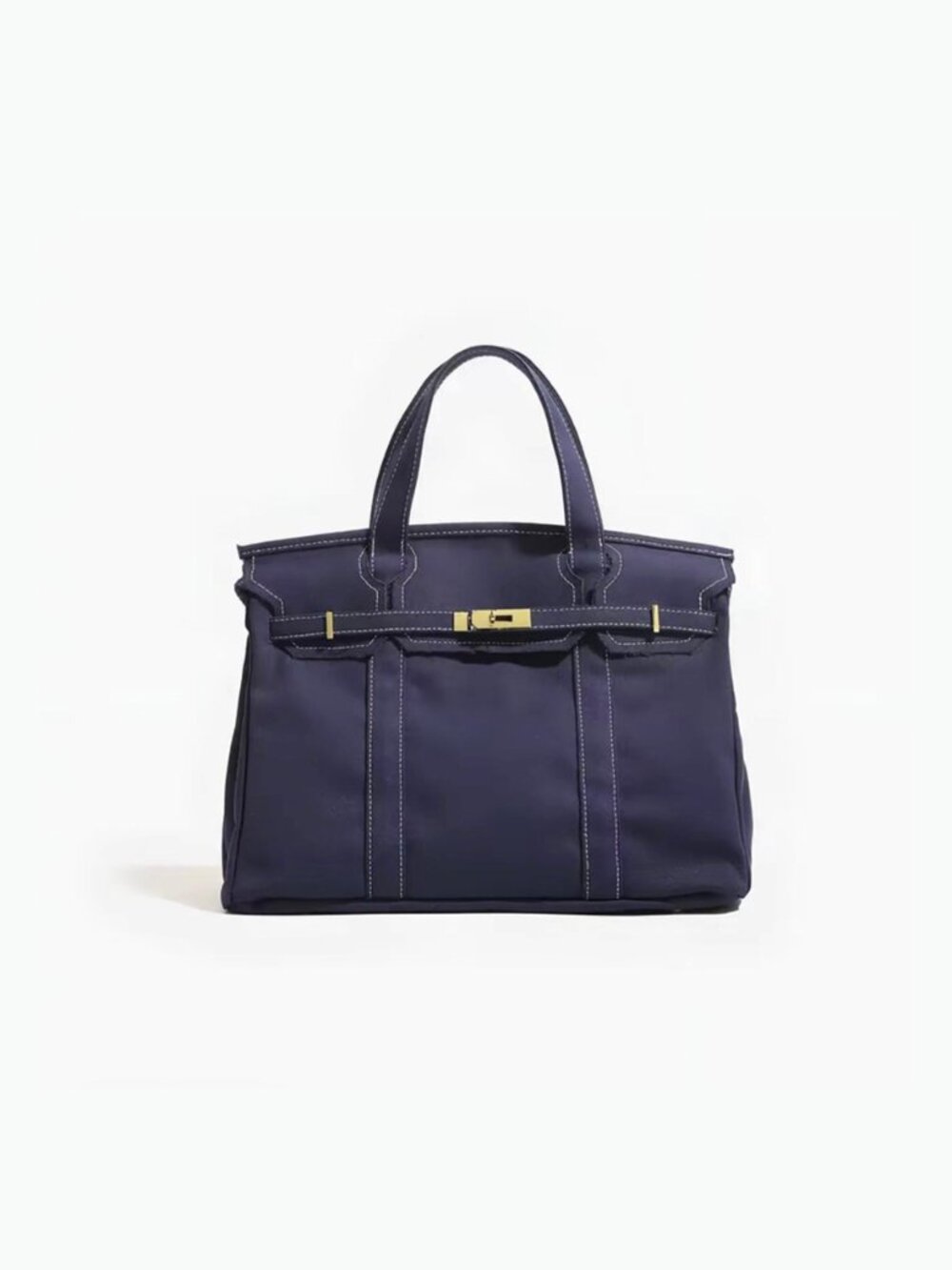 The Boatkin Canvas Tote Bag - Spacious Bag Solid Navy Blue w/ Gold Buckle